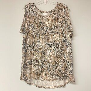 Calvin Klein Womens Size XL Animal Print Top Cold Shoulder Short Sleeve Dressy